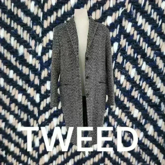 Women's Black and White Herringbone Coat - Picture 2 of 9